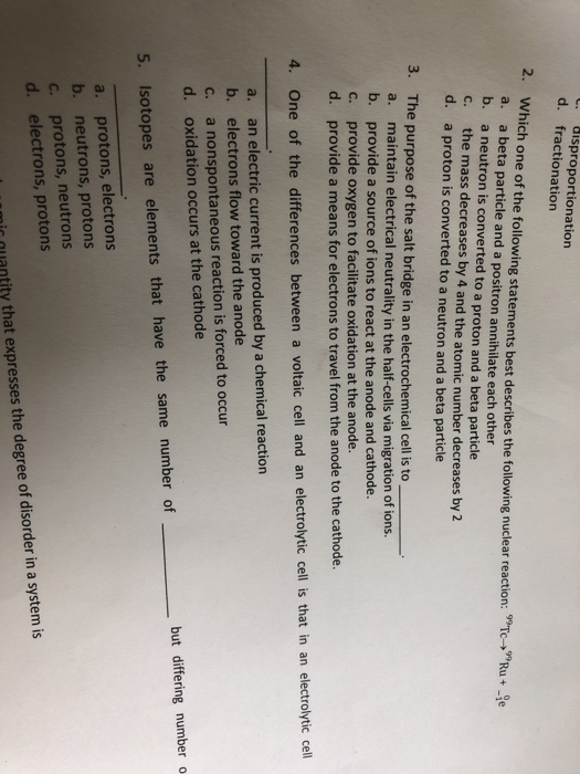 Solved disproportionation d. fractionation 2. Which one of | Chegg.com