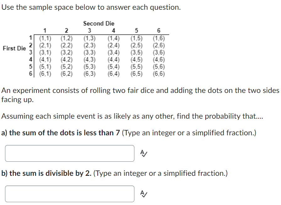 Solved Use the sample space below to answer each question. | Chegg.com