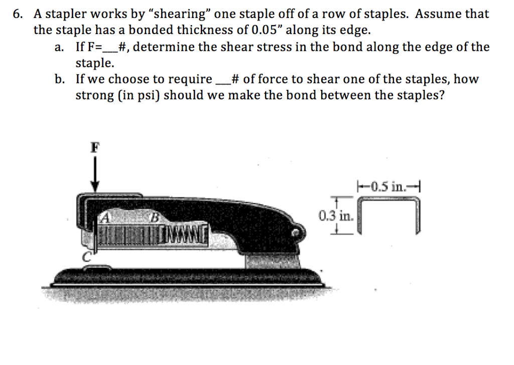 Solved A stapler works by "shearing" one staple off of a row