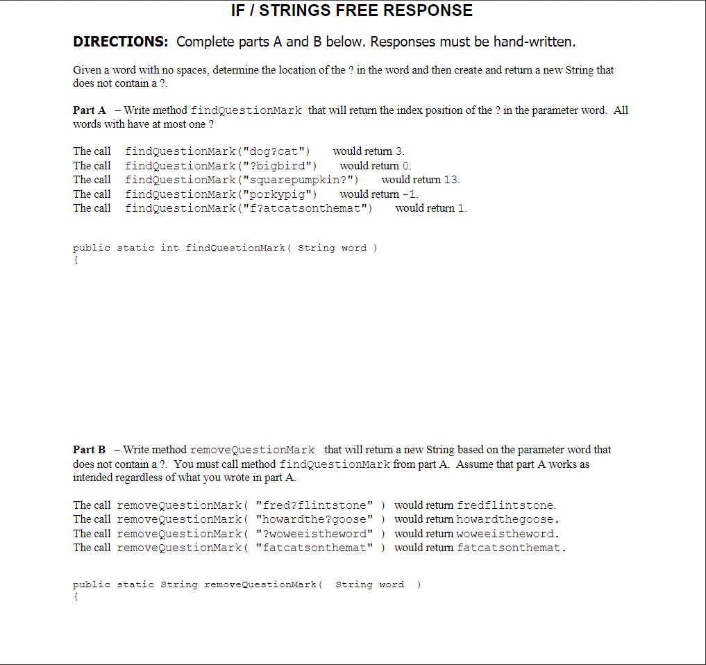 IF / STRINGS FREE RESPONSE DIRECTIONS: Complete parts | Chegg.com