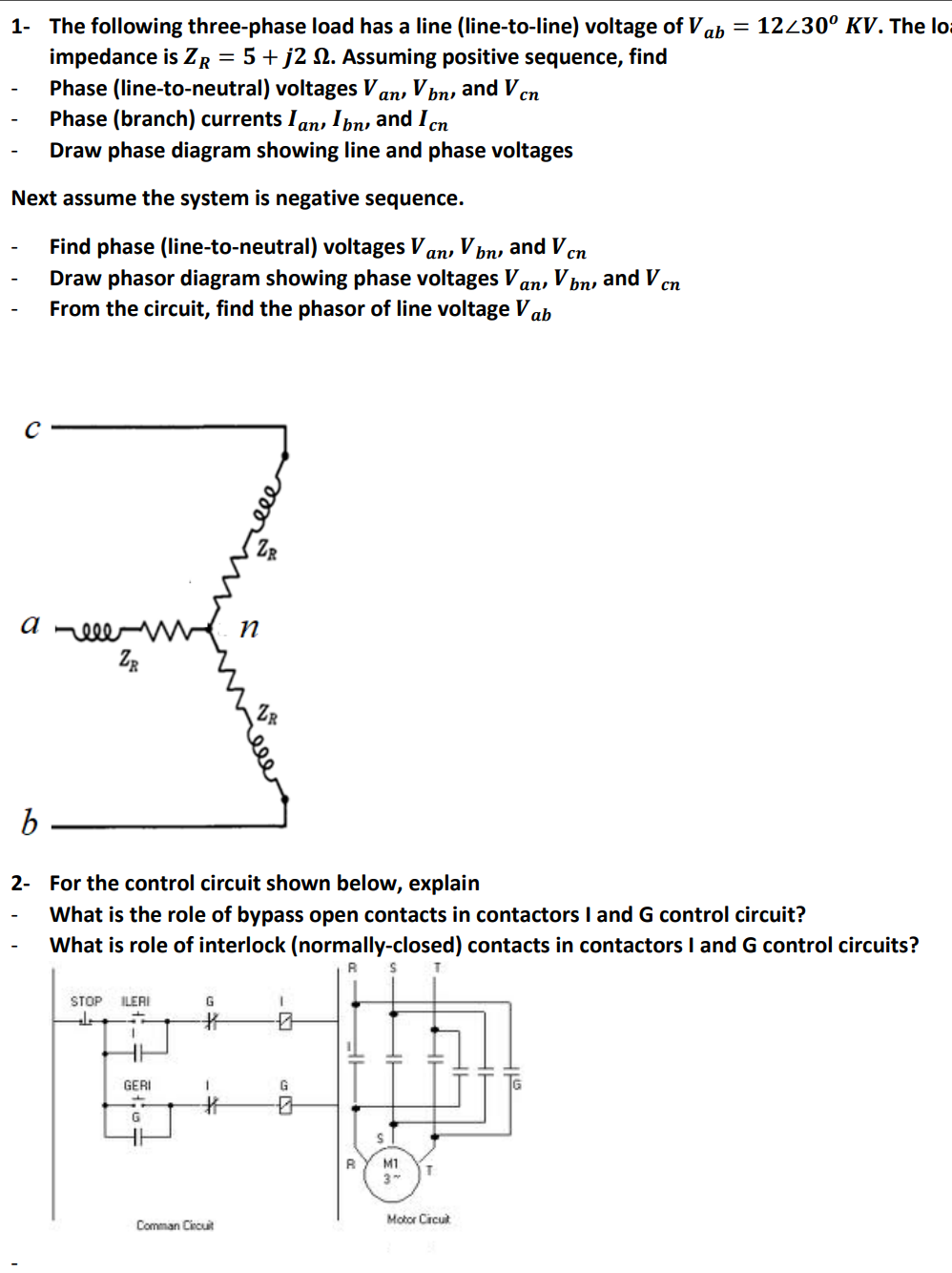 Solved an) Vbn, and V cn 1- The following three-phase load | Chegg.com