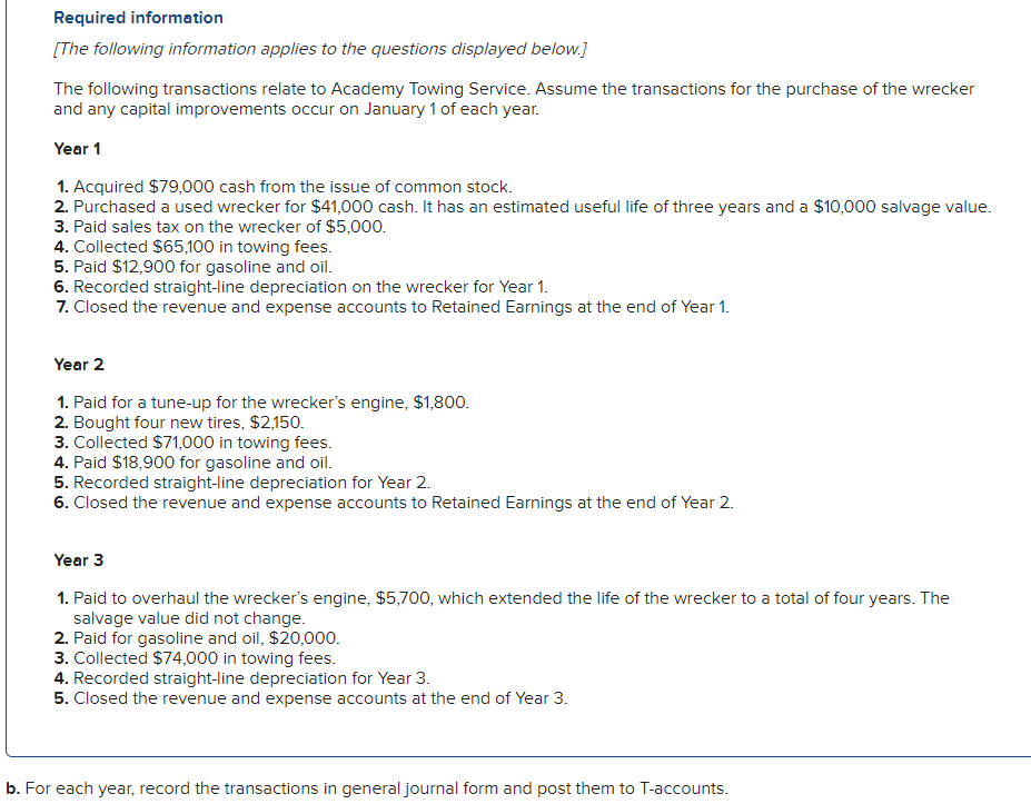 ASAP For each year, record the transactions in