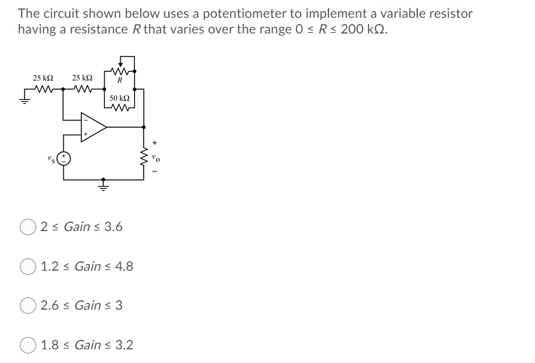 Solved The circuit shown below uses a potentiometer to | Chegg.com
