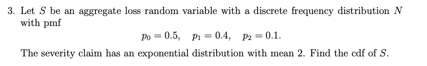 Solved Let S be an aggregate loss random variable with a | Chegg.com