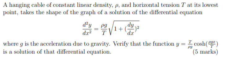 Solved A hanging cable of constant linear density, p, and | Chegg.com