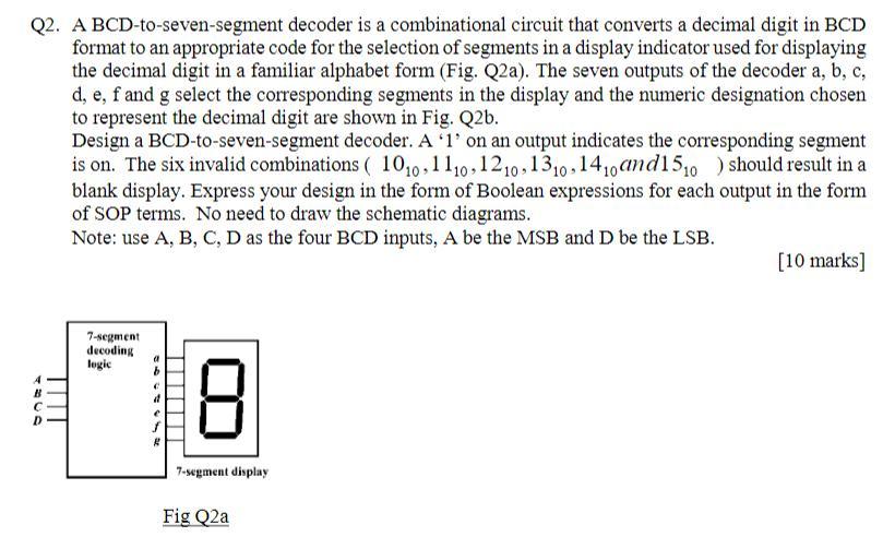 Solved Q2 A Bcd To Seven Segment Decoder Is A Combinational 7744
