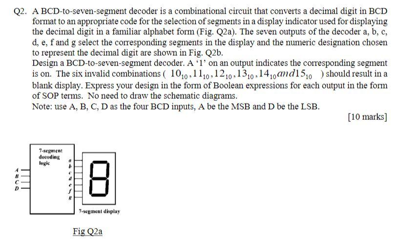 Solved Q2 A Bcd To Seven Segment Decoder Is A Combinational 4015