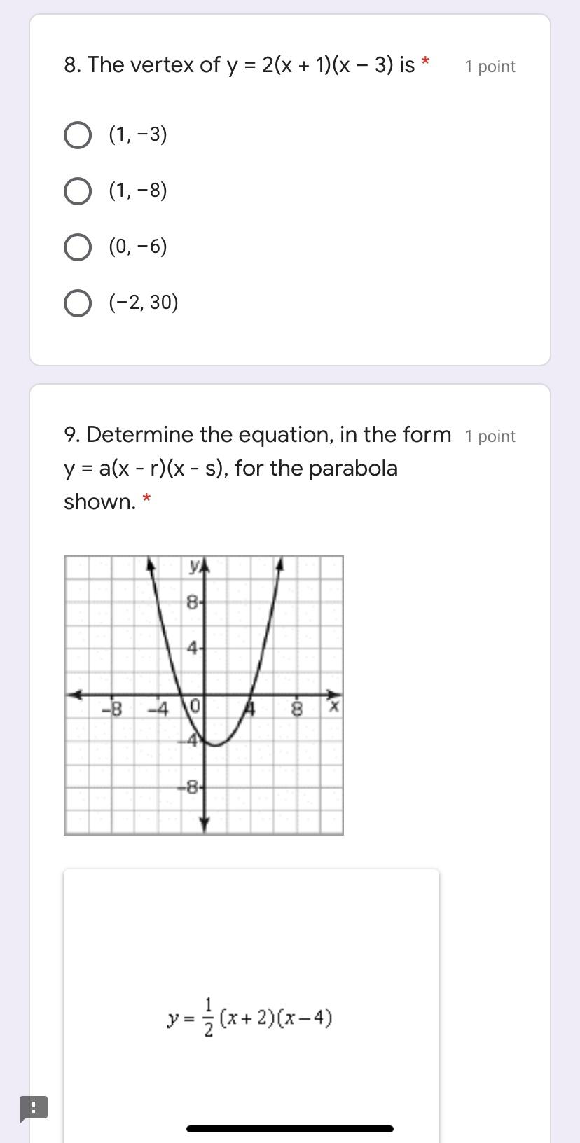 solved-8-the-vertex-of-y-2-x-1-x-3-is-1-point-1-chegg