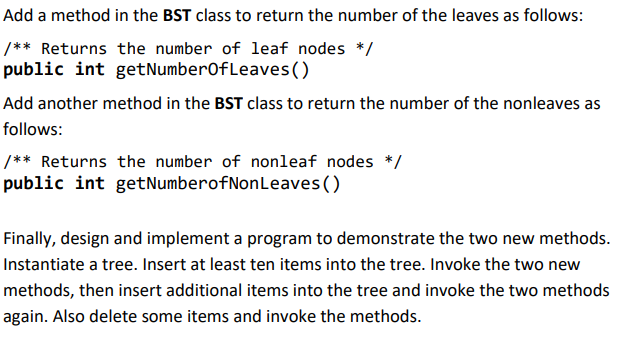 Solved Add a method in the BST class to return the number of | Chegg.com