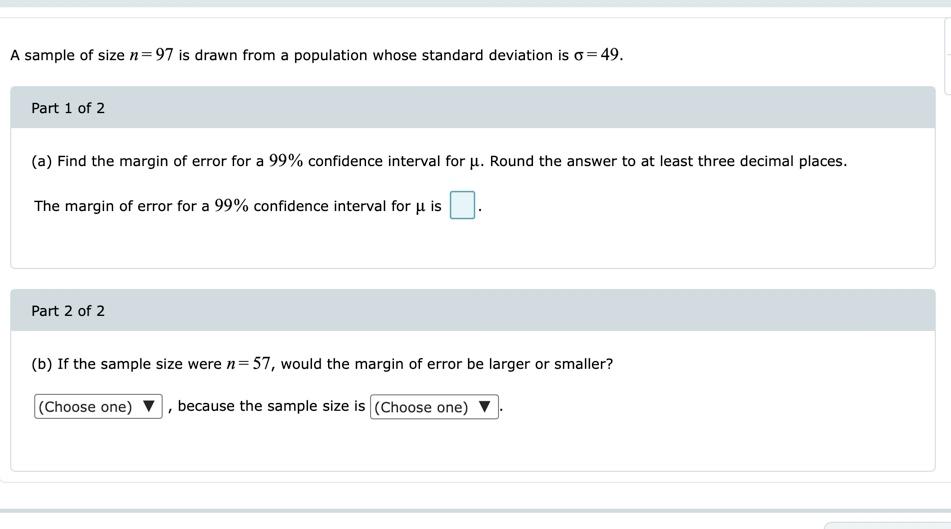 Solved A sample of size n=97 is drawn from a population | Chegg.com
