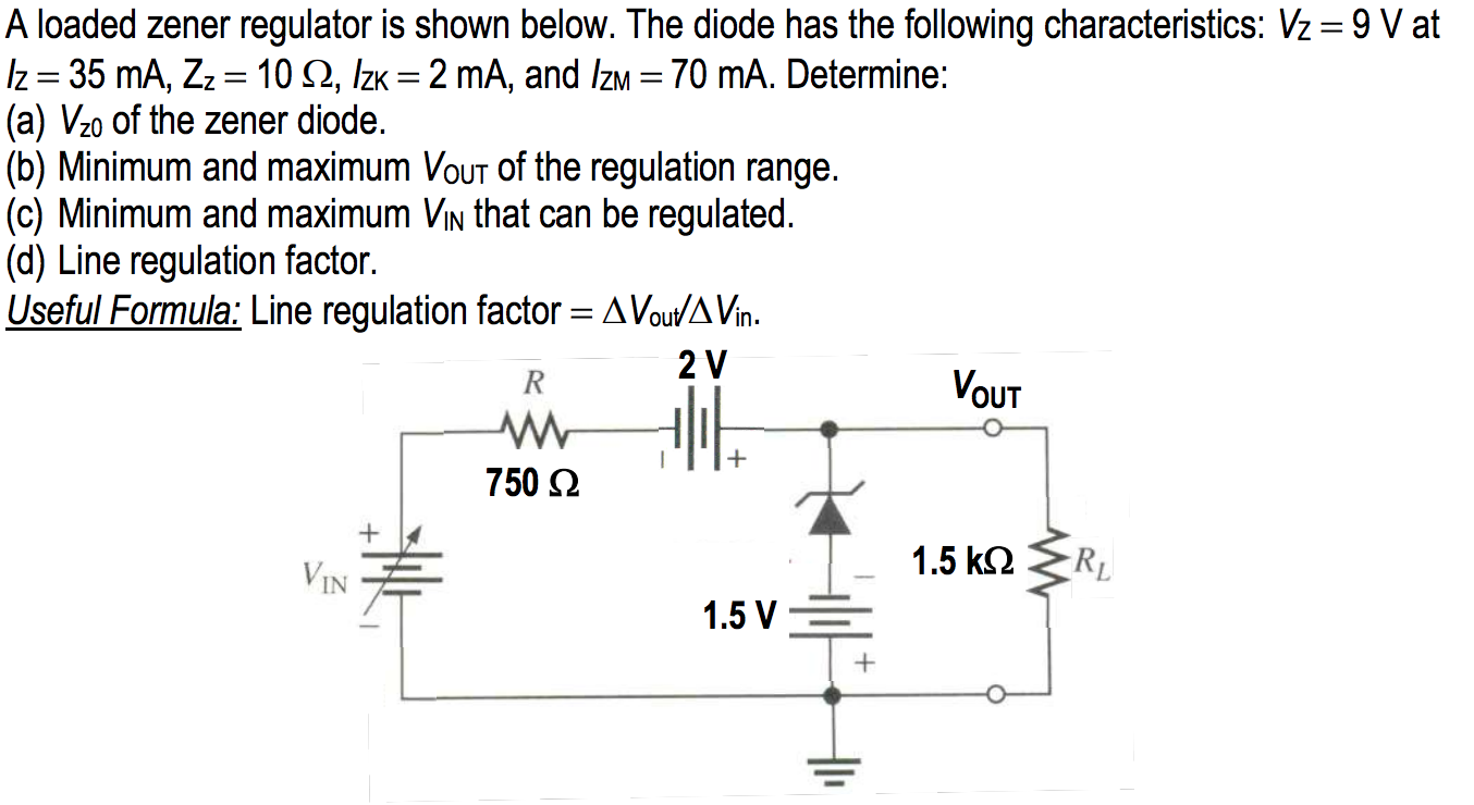 Solved A loaded zener regulator is shown below. The diode