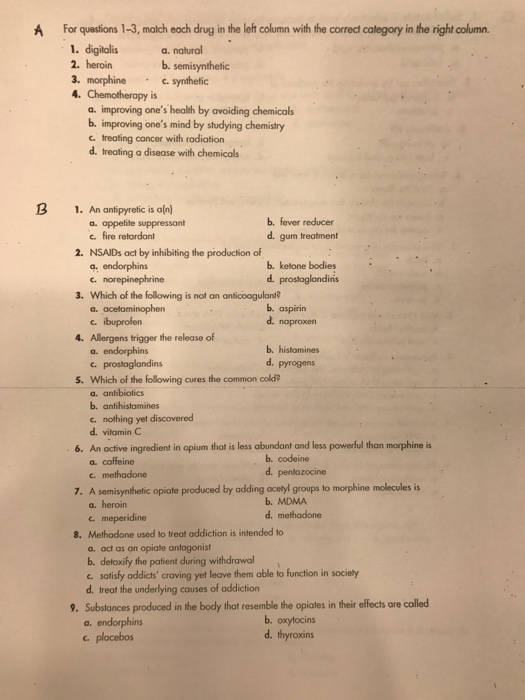 Solved Match each drug in the left column with the correct | Chegg.com