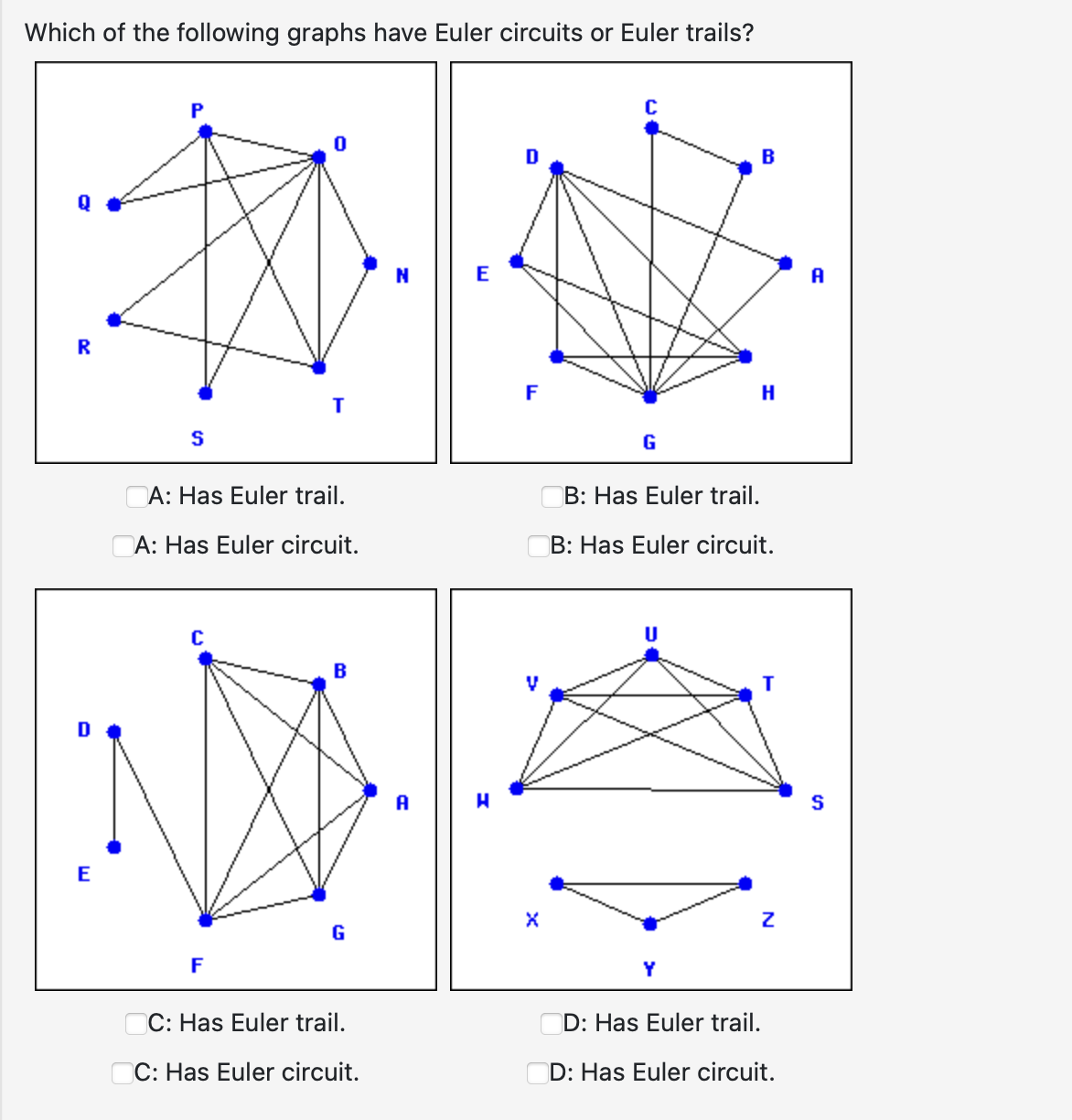 Solved Which of the following graphs have Euler circuits or | Chegg.com