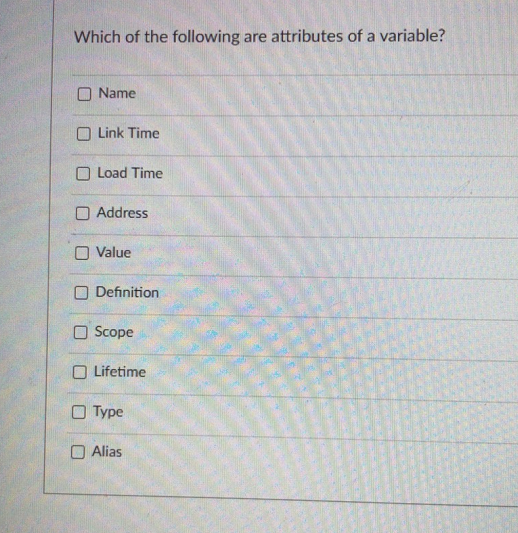 Solved Which of the following are attributes of a variable? | Chegg.com