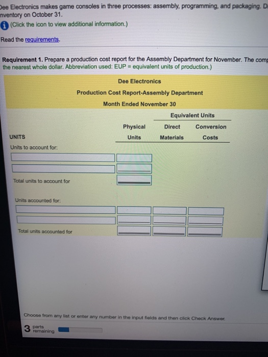 Solved Prepare a production cost report for the Assembly