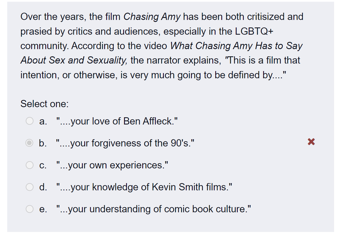 Solved Over the years, the film Chasing Amy has been both | Chegg.com