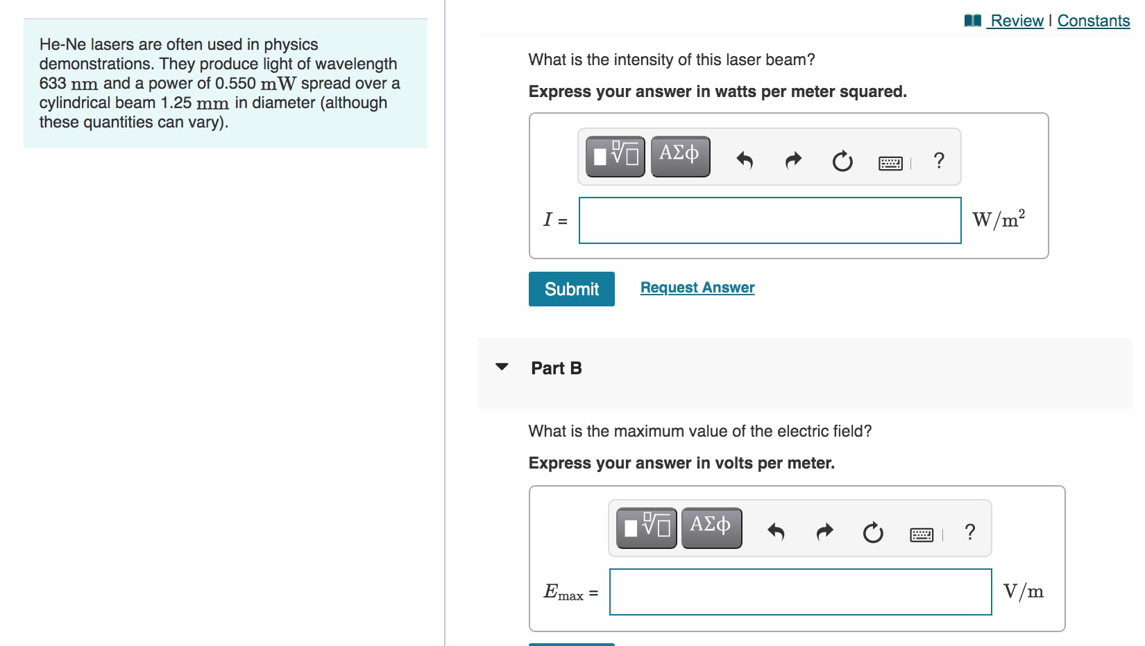Solved II Review Constants HeNe lasers are often used in