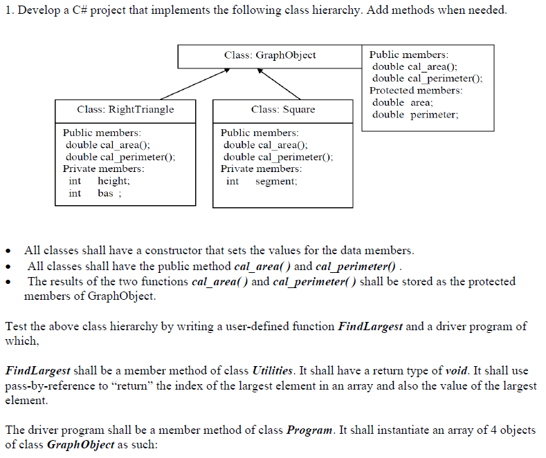 Solved 1. Develop a C# project that implements the following | Chegg.com