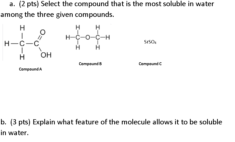 Solved a. (2 pts) Select the compound that is the most