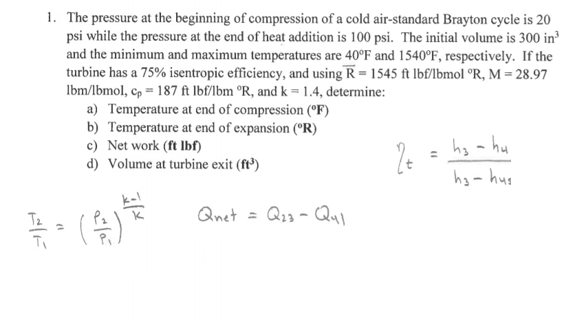 Solved 1. The pressure at the beginning of compression of a | Chegg.com