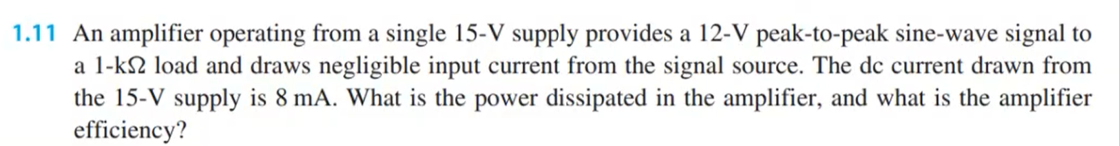 Solved .11 An amplifier operating from a single 15−V supply | Chegg.com