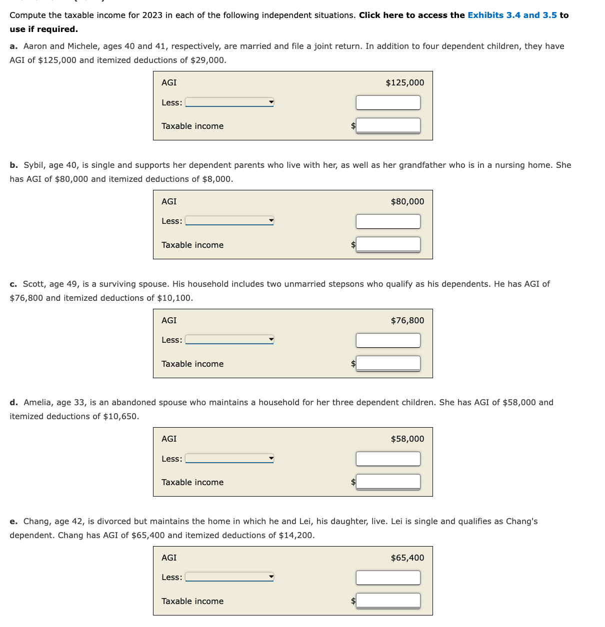 Solved Compute the taxable income for 2023 in each of the | Chegg.com