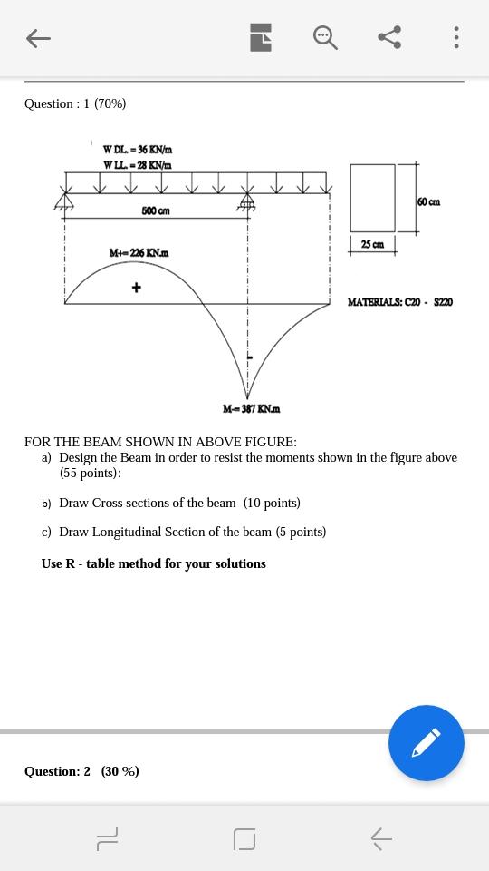 Question 1 70 W Dl 36 Knm Wll 28 Kn M 60 Cm Chegg Com