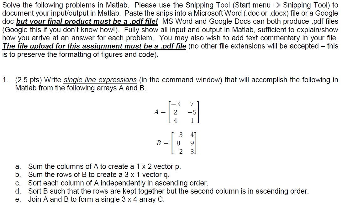 Solved Solve the following problems in Matlab. Please use | Chegg.com