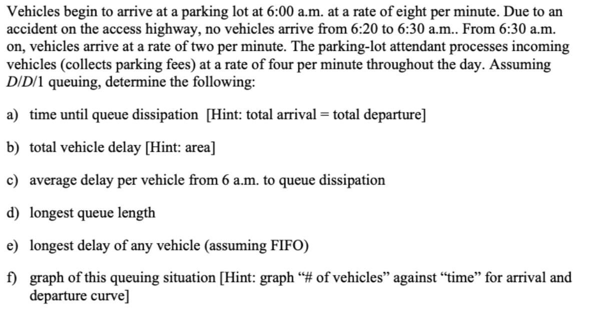 Vehicles begin to arrive at a parking lot at 6 00 Chegg