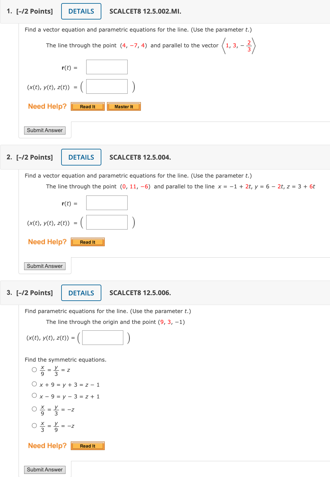 Solved Find a vector equation and parametric equations for | Chegg.com