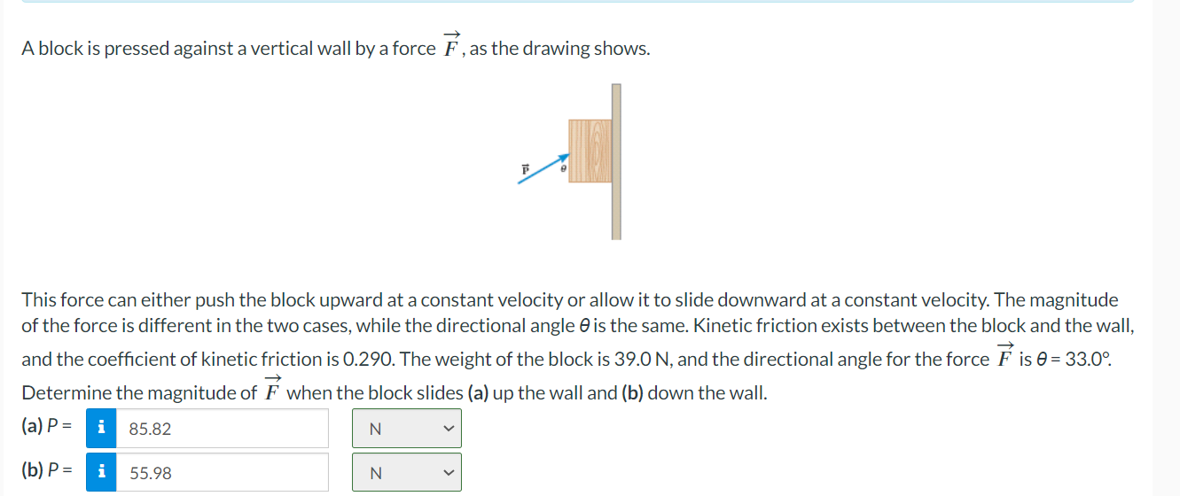 Solved A block is pressed against a vertical wall by a force | Chegg.com