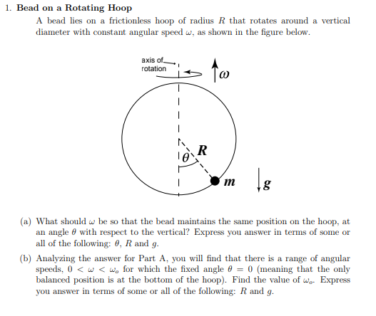 Solved 1. Bead on a Rotating Hoop A bead lies on a | Chegg.com