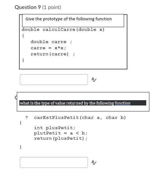 Solved Question 9 (1 point) Give the prototype of the | Chegg.com