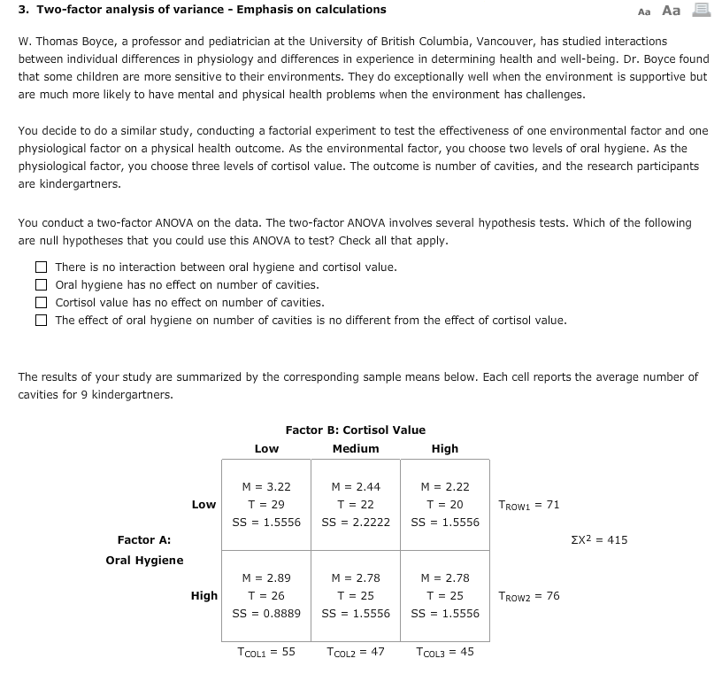 Solved 3. Two-factor analysis of variance Emphasis on | Chegg.com