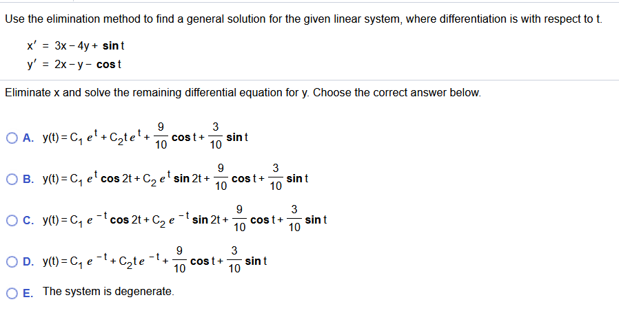 Solved Use the elimination method to find a general solution | Chegg.com