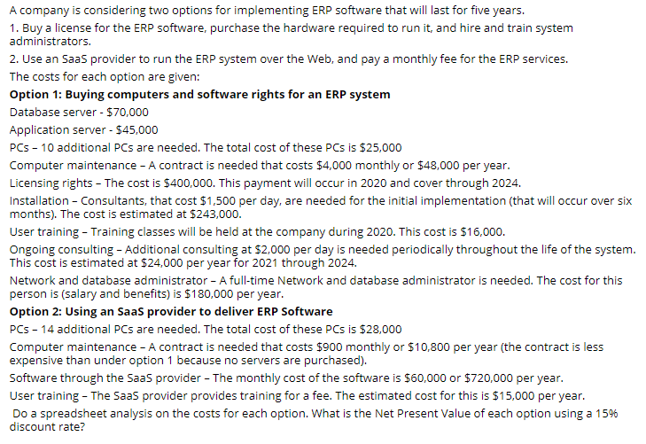A company is considering two options for implementing | Chegg.com