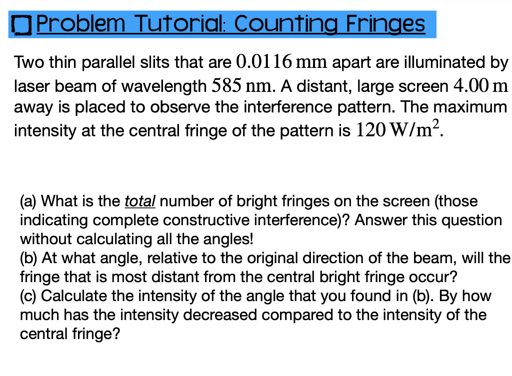 Solved Problem Tutorial: Counting Fringes Two thin parallel | Chegg.com