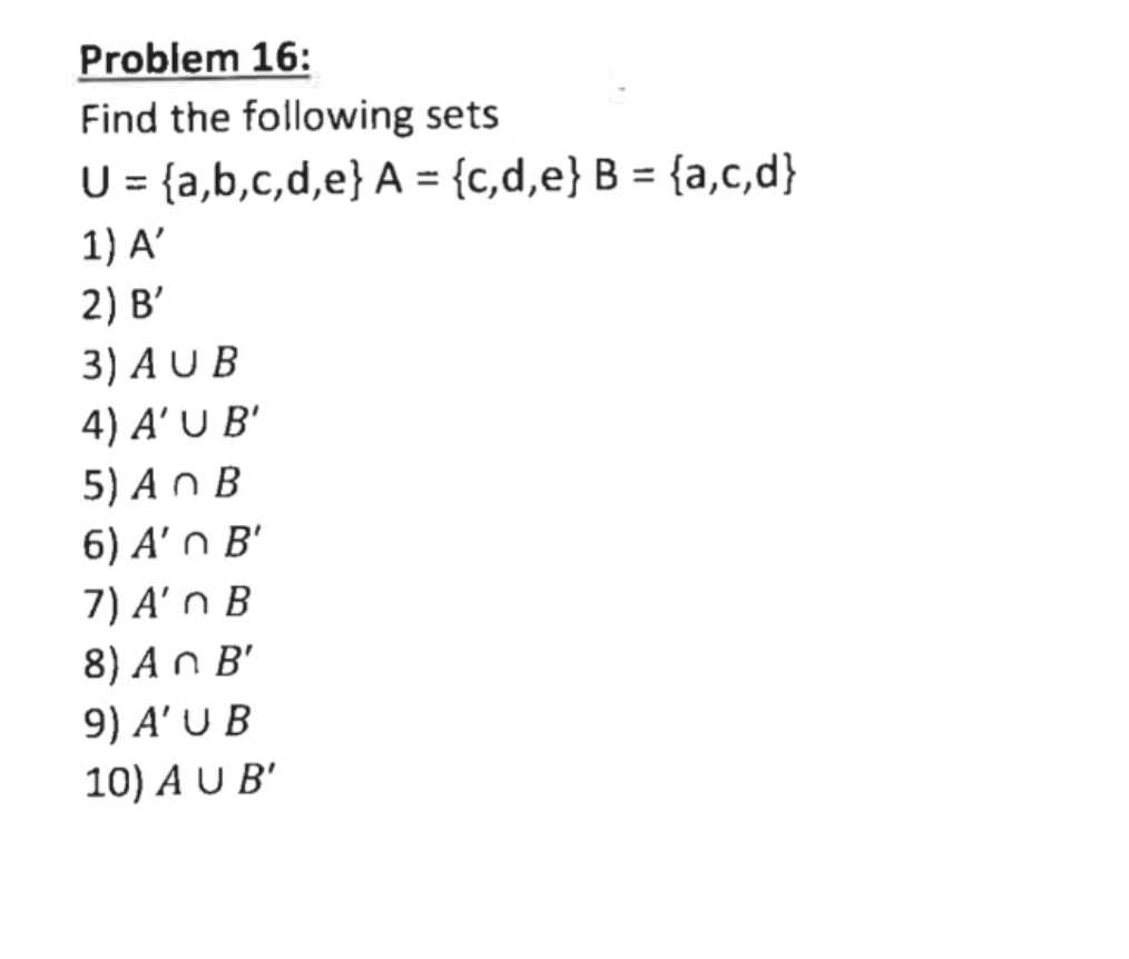 Solved Problem 16: Find The Following Sets | Chegg.com