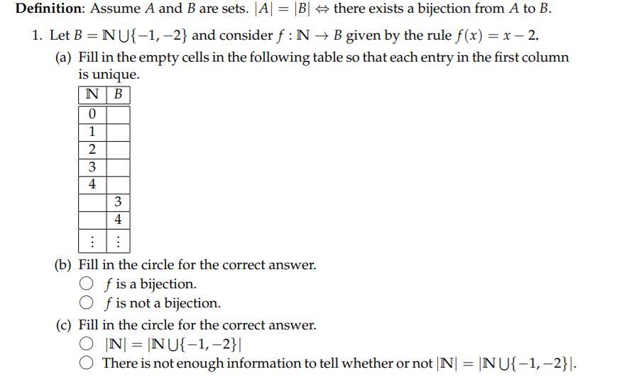 Solved Definition: Assume A And B Are Sets. A= |B There | Chegg.com