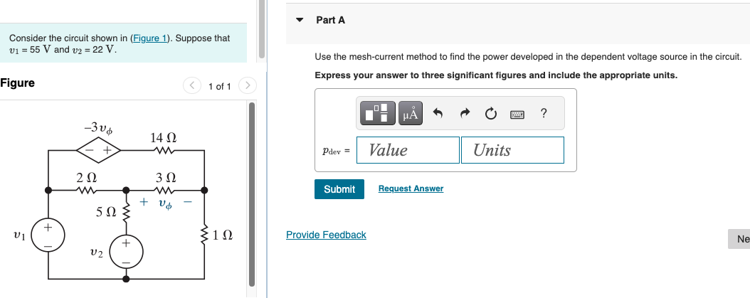 Solved Consider the circuit shown in Suppose that v1=55 V | Chegg.com