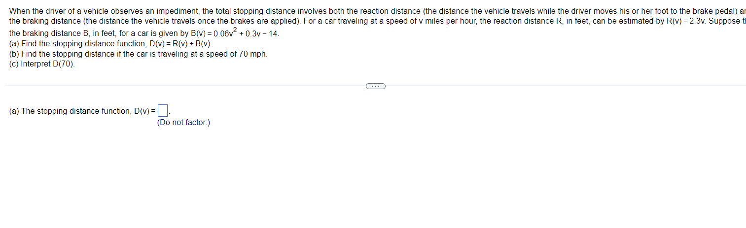 Solved the braking distance B, in feet, for a car is given | Chegg.com