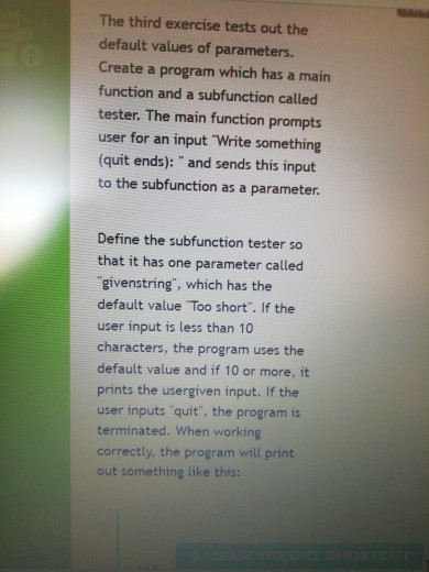 Solved The third exercise tests out the default values of | Chegg.com