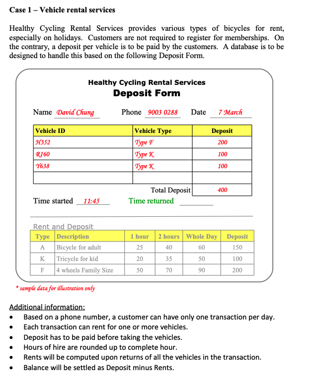 Case 1 - Vehicle rental services Healthy Cycling | Chegg.com