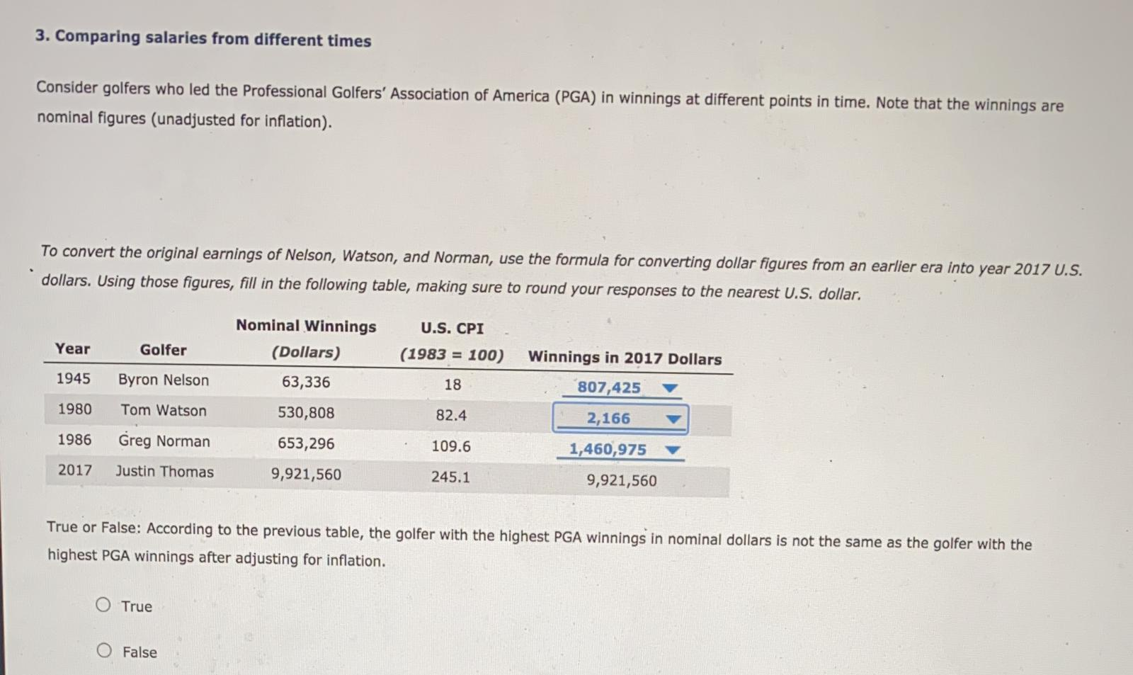 Solved 3. Comparing salaries from different times Consider