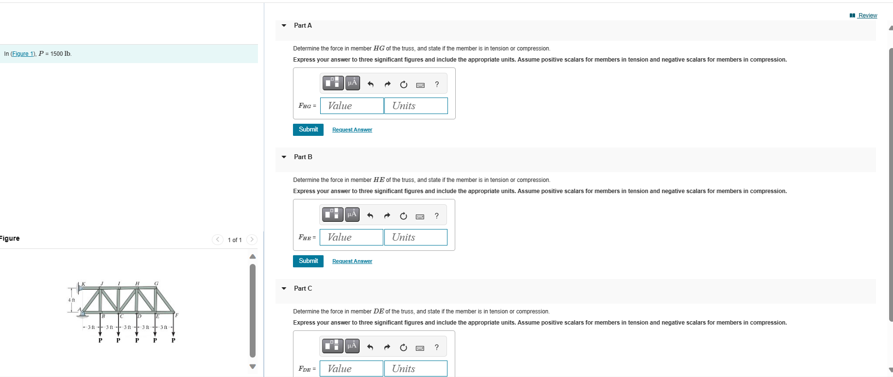 Solved Determine the force in member HG of the truss, and | Chegg.com