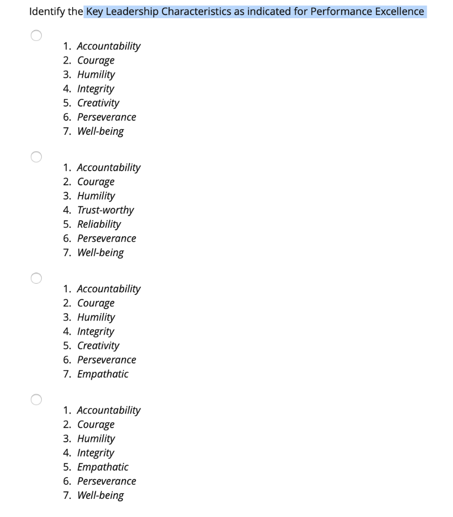 Solved Identify the Key Leadership Characteristics as | Chegg.com