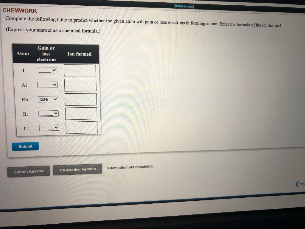 Solved [References) CHEMWORK Complete the following table to