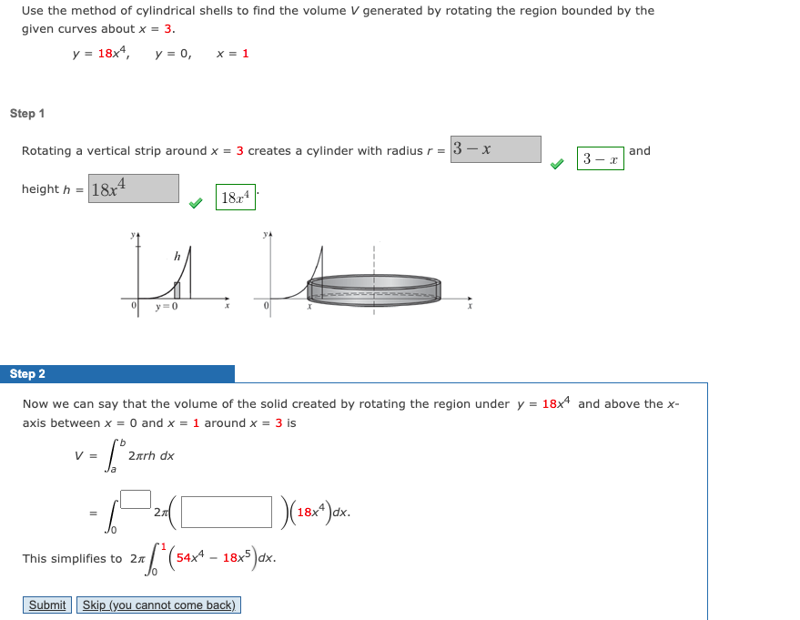 Solved Use the method of cylindrical shells to find the