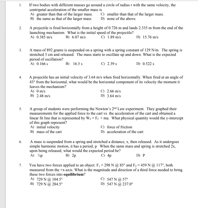 Solved 1 If Two Bodies With Different Masses Go Around A Chegg
