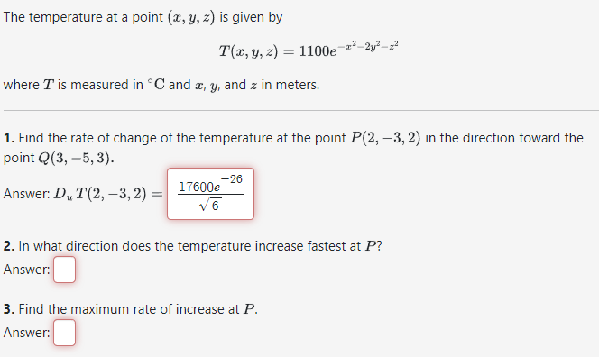 Solved The temperature at a point (x,y,z) is given by | Chegg.com